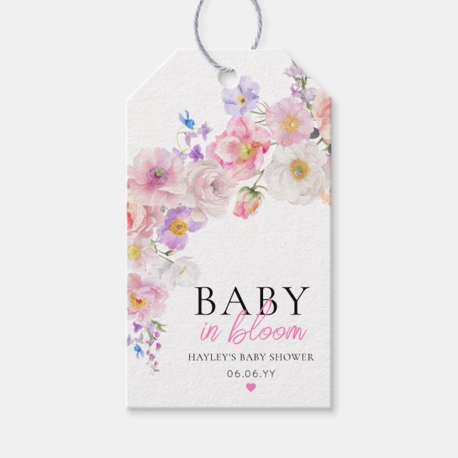 Eloise Pink Floral Baby in Bloom Baby Dusche Geschenkanhänger (Vorderseite)