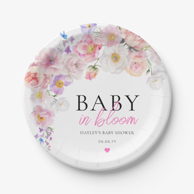 Eloise Pink Floral Baby in Bloom Pappteller (Vorderseite)