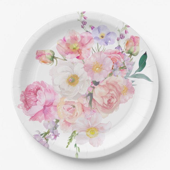 Eloise Pink Floral Pappteller (Vorderseite)