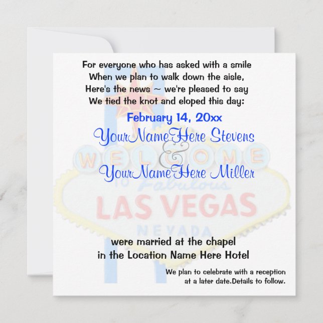 Elope Las Vegas Heiratsankündigung Einladung (Rückseite)