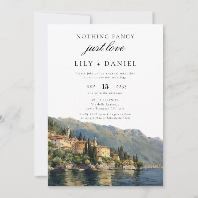 Elopement Lake Como Italien Hochzeitsempfang Einladung (Vorderseite)