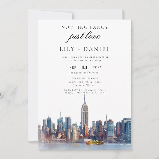 Elopement New York City Hochzeitsempfang Einladung (Vorderseite)