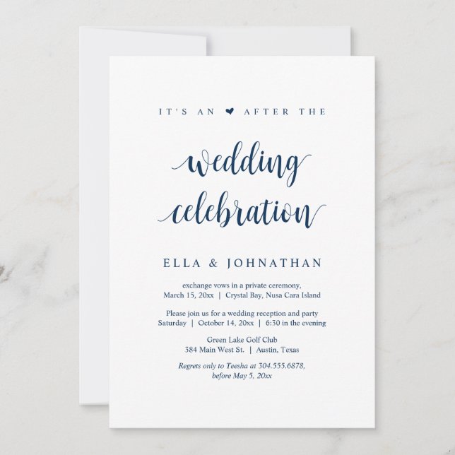 Elopement, seine und nach der Hochzeitsfeier Einla Einladung (Vorderseite)