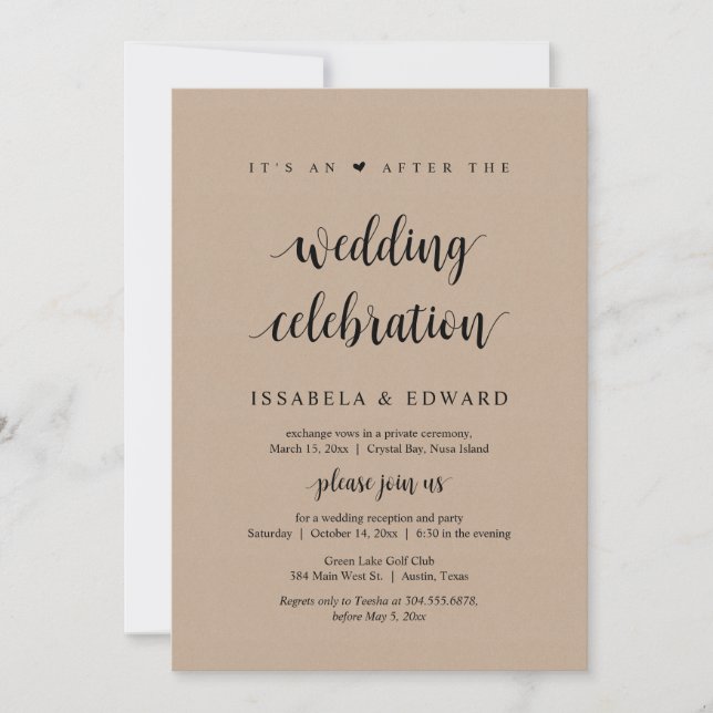 Elopement, Seine und nach der Hochzeitsfeier, Kraf Einladung (Vorderseite)