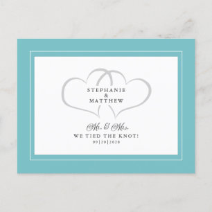 Elopement Wir tied den Knoten Mr & Mrs Aqua White Einladungspostkarte
