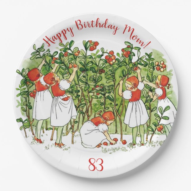 Elsa Beskow Niedlich Strawberry Girl Pappteller (Vorderseite)