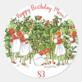 Elsa Beskow Niedlich Strawberry Girl Runder Aufkleber