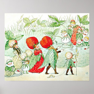Elsa Beskow Strawberry King und Queen Poster