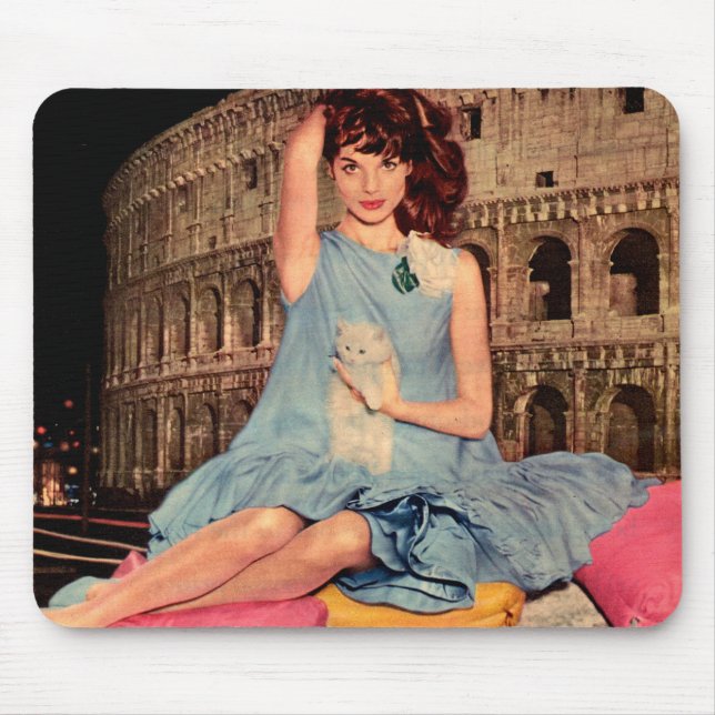 Elsa Martinelli und das weiße Kätzchen Mousepad (Vorne)
