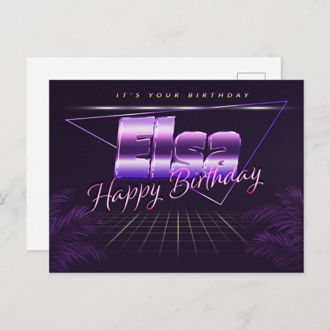 Elsa Name Vorname lila Postkarte Geburtstag (Vorne/Hinten)