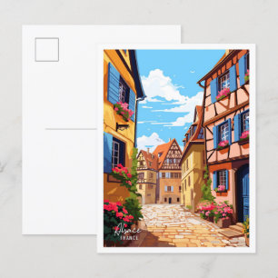 Elsass Frankreich Kunst Vintage Reise Illustration Postkarte
