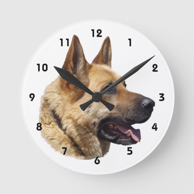 Elsässisches Schäferhundporträt Runde Wanduhr (Vorderseite)