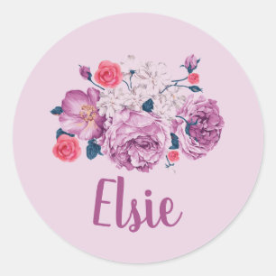 Elsie Name Blumen Custom Vintage Blume Rosa Mädche Runder Aufkleber