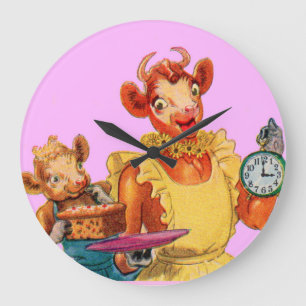 Elsie the Cow and daughter Beulah - It's Cake Time Große Wanduhr