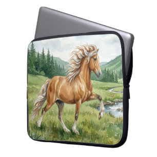 Elska Isländisches Pferd Aquarell-Landschaft Laptopschutzhülle