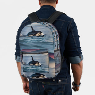 Elterliches Glück: Mutter- und Baby-Orkas im Ozean Bedruckter Rucksack