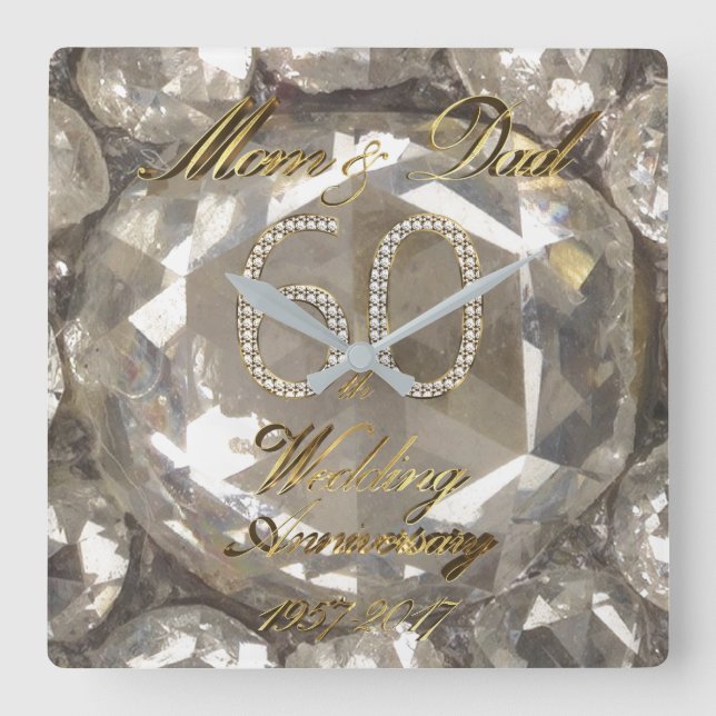 Eltern 60 Jahre Diamond Wedding 2017 Quadratische Wanduhr (Vorderseite)