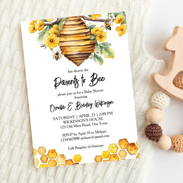 Eltern, die eine Federbeine-Duschvorrichtung für K Einladung (Parents to bee spring bee baby shower editable template invitation digital download bee hive yellow)