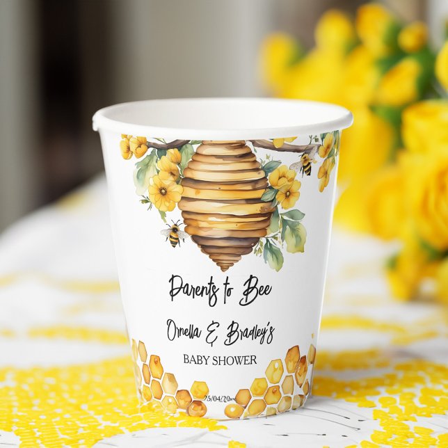 Eltern, die eine Federbeine-Duschvorrichtung für K Pappbecher (Parents to bee spring honey bee baby shower template paper cups personalized tableware)