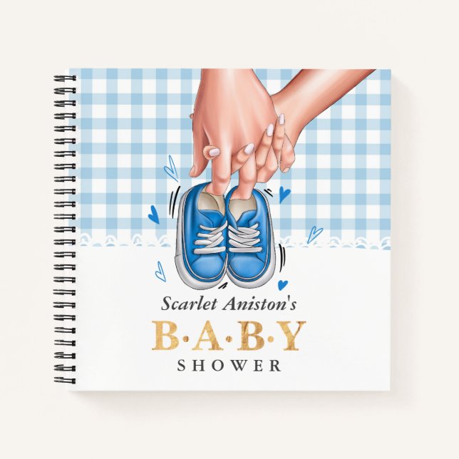 Eltern Hand mit Shoes Baby Shower Gästebuch Notizbuch (Vorderseite)
