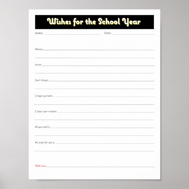 Eltern im Schuljahr möchten druckbaren Download Poster (Vorne)