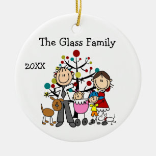 Eltern, kleiner Junge, Baby Mädchen, zwei Hunde Keramik Ornament