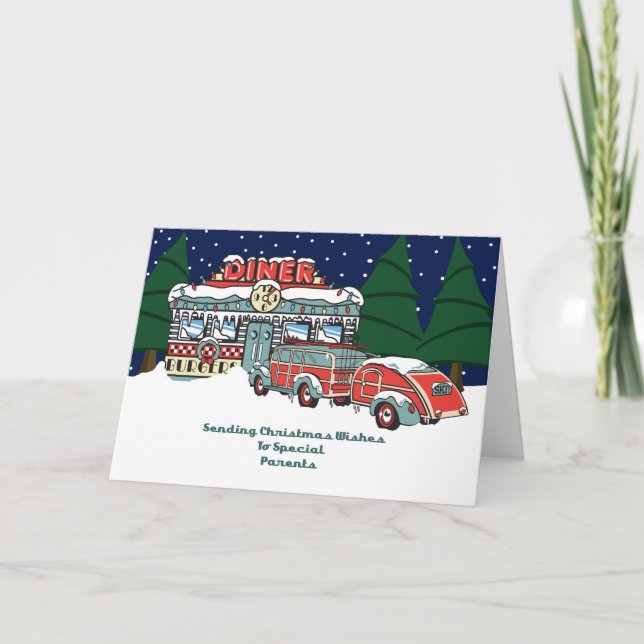 Eltern Retro Diner Christmas Feiertagskarte (Vorderseite)