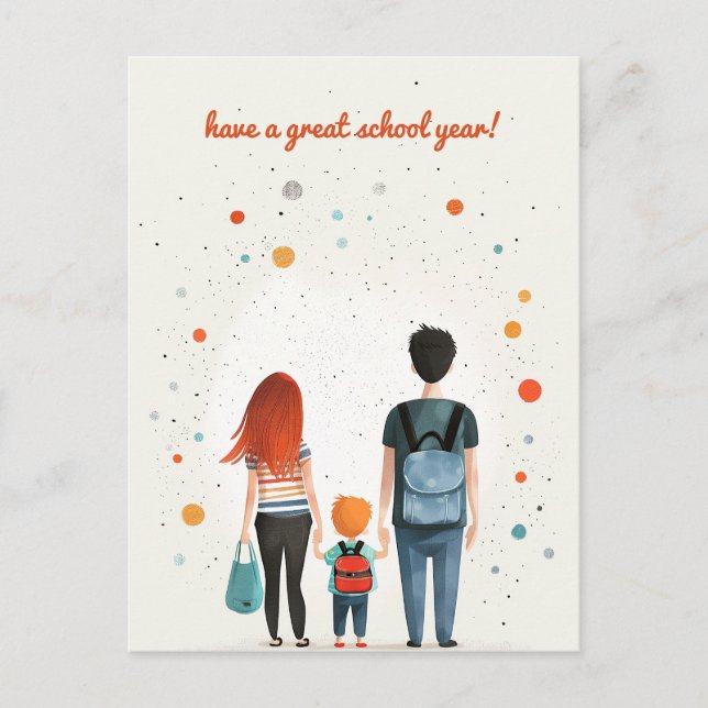 Eltern und Schulkid Postkarte (Vorderseite)