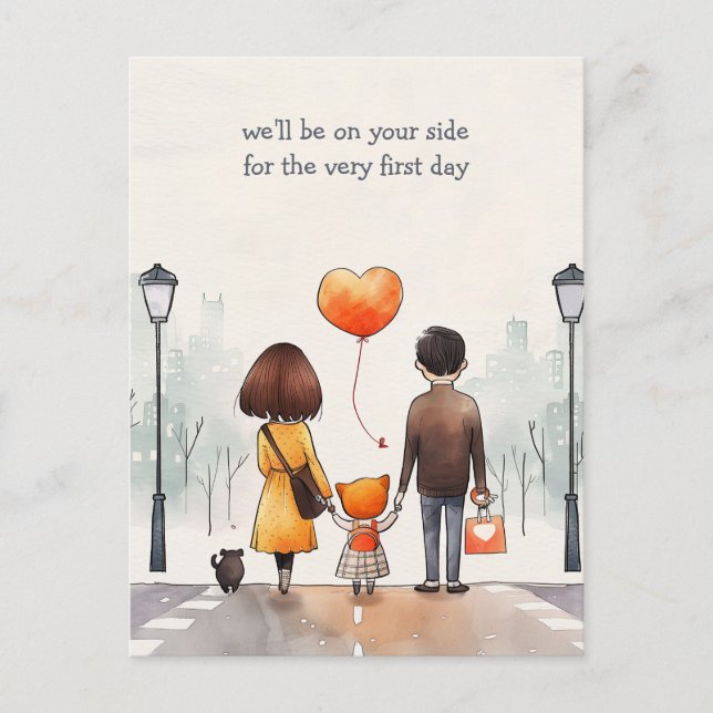 Eltern und Schulkid Postkarte (Vorderseite)