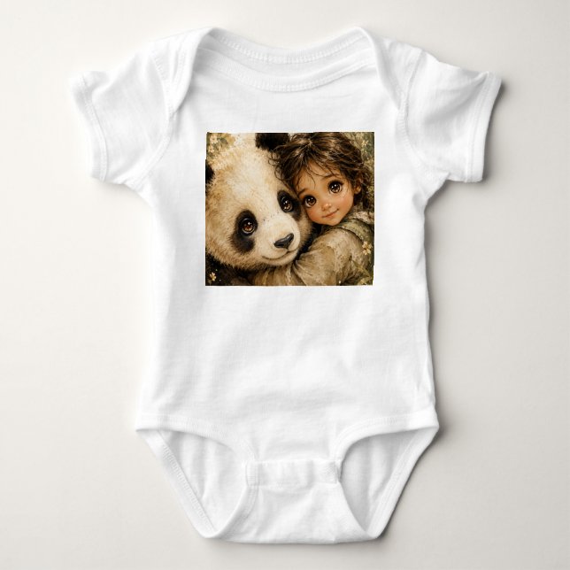 Elternpanda und süßes, kuschelndes Kind Baby Strampler (Vorderseite)