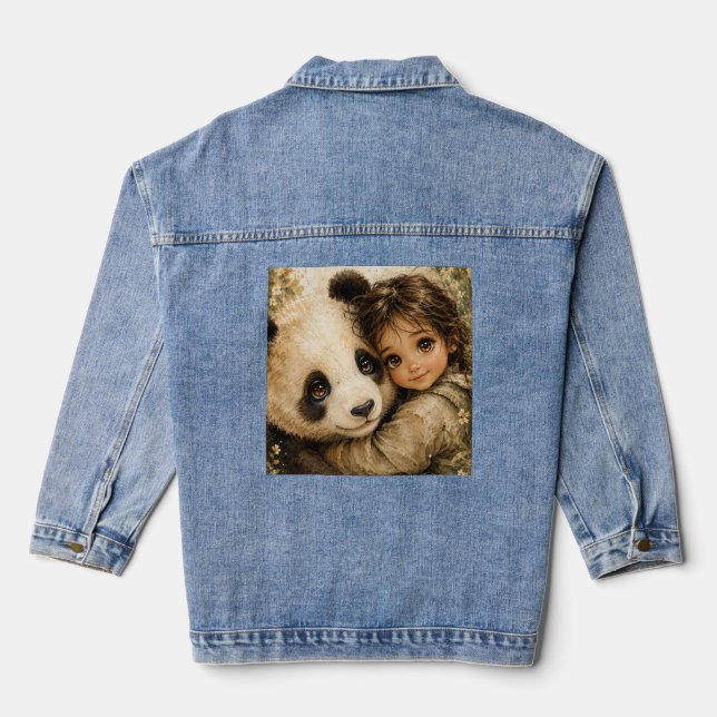Elternpanda und süßes, kuschelndes Kind Jeansjacke (Rückseite)