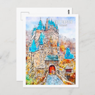Eltz Castle Germany Travel Watercolor Sketch Postkarte