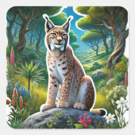 Elusive Tawny Iberian Lynx Quadratischer Aufkleber