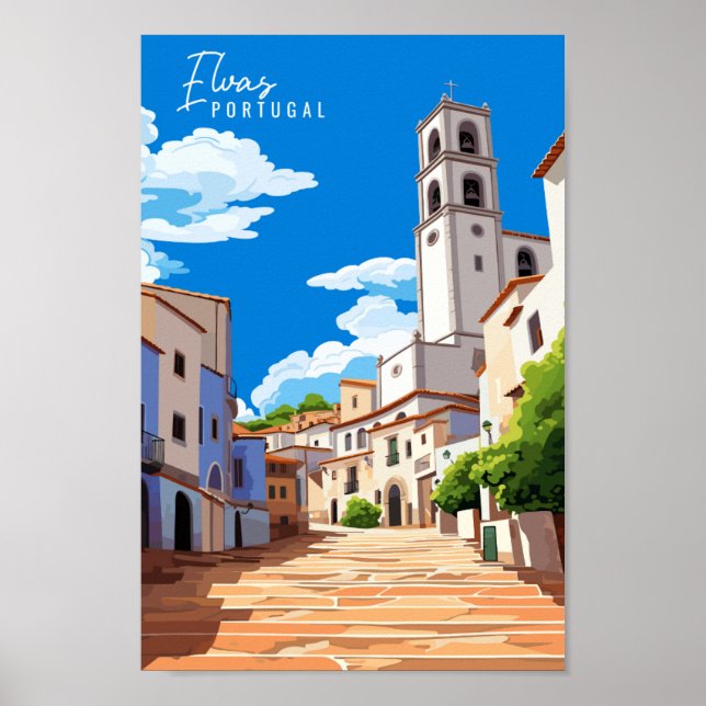 Elvas Portugal Vintage Reise Illustration Poster (Vorne)
