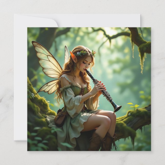  Elven Fairy Playing Clarinet in Enchanted Forest Karte (Vorderseite)