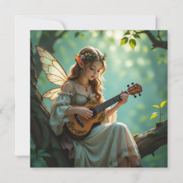 Elven Fairy Playing Ukulele in Enchanted Forest Karte