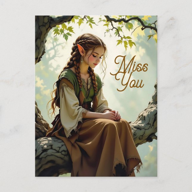 Elven Girl in Vintage Dress | Miss You Postkarte (Vorderseite)