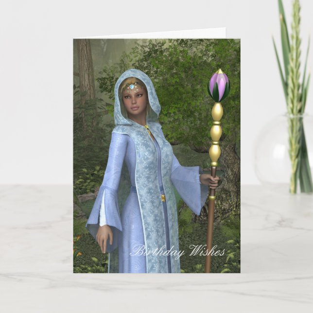 Elven Maiden in Blue Birthday Card Dankeskarte (Vorderseite)
