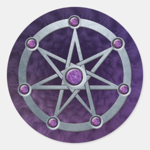 Elven Stern Silber geprägt mit Amethyst Runder Aufkleber