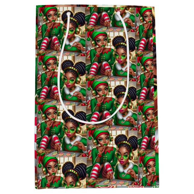 Elves Eating Goodies Mittlere Geschenktüte (Vorderseite)