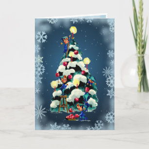 ELVES SCHMÜCKEN den BAUM & STERNE von SHARON SHARP Feiertagskarte