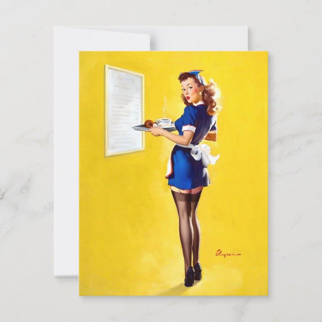 Elvgren Waitress Feiertagskarte (Vorderseite)