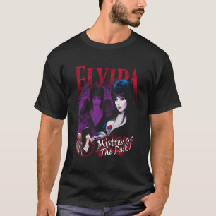 Elvira Ministerin der dunklen Lila und roten T-Shirt