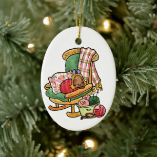 Elvis auf dem Schaukelstuhl Keramik Ornament