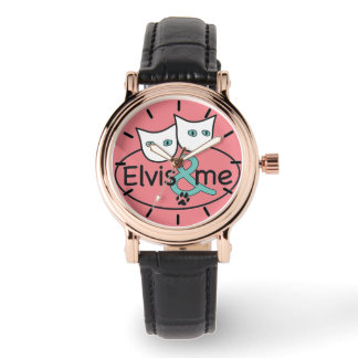 'Elvis & Me' Rosa Quadrat Schwarzes Lederband beob Armbanduhr