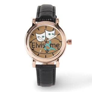 Elvis u. ich Cappuccino-Quadrat-Uhr-Schwarz-Leder Armbanduhr