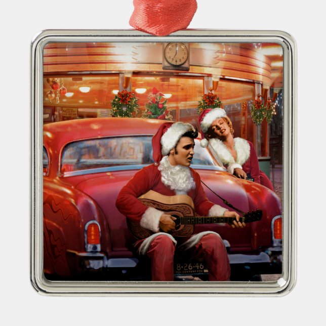Elvis- und Marilyn-Weihnachten Ornament Aus Metall (Vorne)