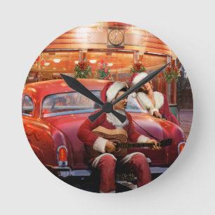 Elvis- und Marilyn-Weihnachten Runde Wanduhr