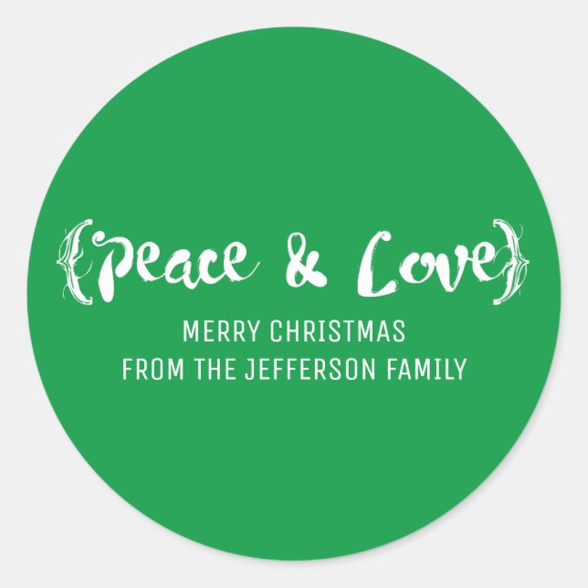 Elvory Elegante Sketched Peace & Liebe Holiday Runder Aufkleber (Vorderseite)