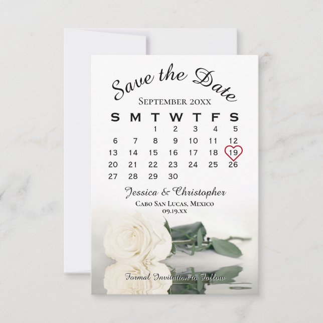 Elvory White Rose Eleganter Hochzeitskalender Save The Date (Vorderseite)